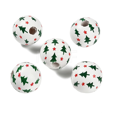 Christmas Printed Schima Wood European Beads WOOD-G024-02C-1