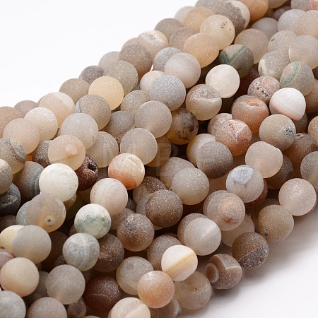 Dyed Frosted Natural Druzy Geode Agate Round Beads Strands X-G-E322A-10mm-01-1