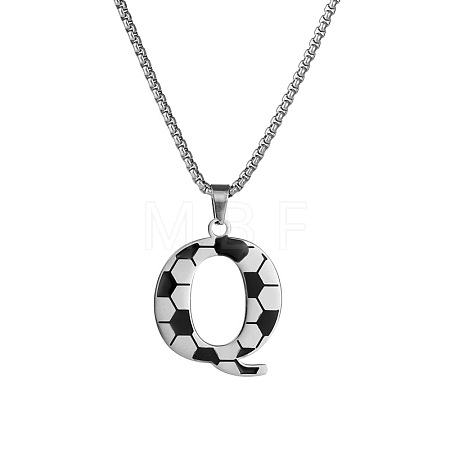 201 Stainless Steel Soccer Initial Pendant Necklacess for Men Women WG63E1E-17-1