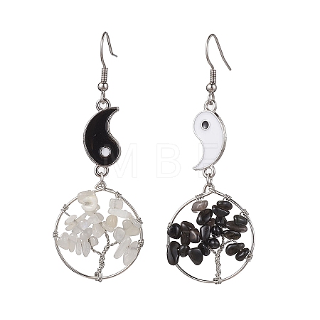 Natural Moonstone and Natural Obsidian Dangle Earrings EJEW-JE05743-1
