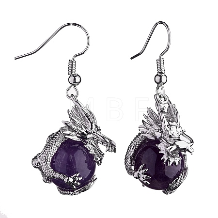 Natural Amethyst Dragon Dangle Earrings EJEW-A092-06P-01-1