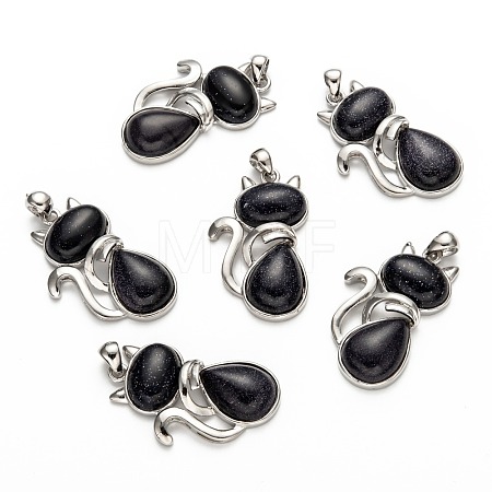 Synthetic Blue Goldstone Kitten Pendants G-P352-B03-1