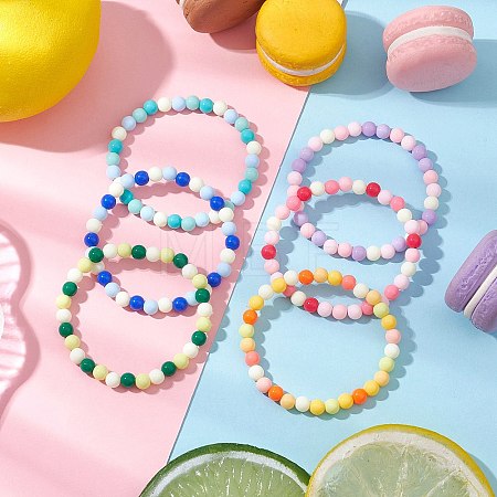 Opaque Acrylic Round Beaded Stretch Bracelets for Kid BJEW-JB11651-1
