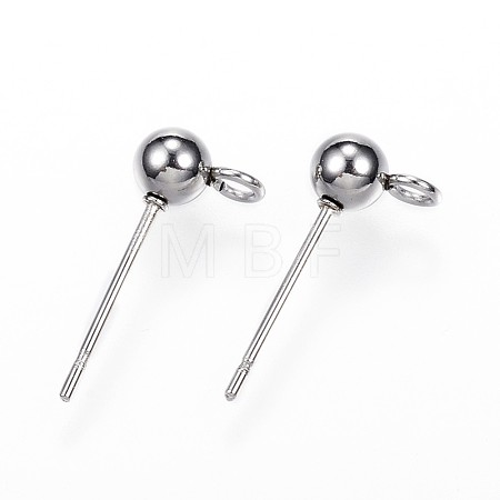 Non-Tarnish 304 Stainless Steel Ball Stud Earring Findings X-STAS-G099-09P-1