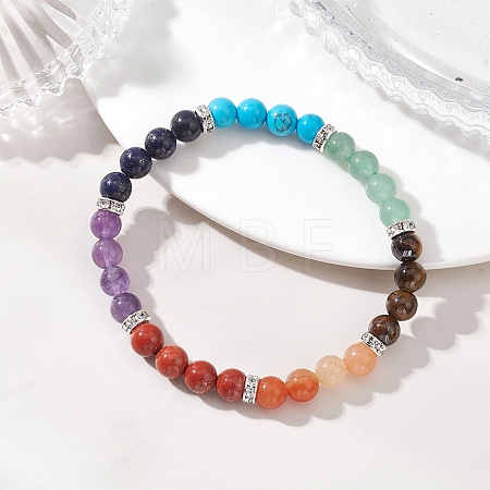 Chakra Natural Mixed Gemstone Beads Stretch Bracelets for Women BJEW-JB13200-01-1