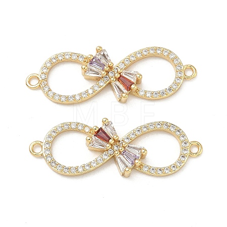 Brass Micro Pave Cubic Zirconia Bowknot Infinity Connector Charms KK-P350-23G-1