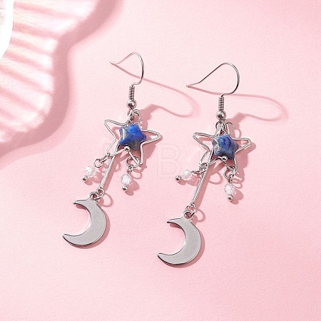 Moon Natural Lapis Lazuli  Dangle Earrings EJEW-JE06776-03-1