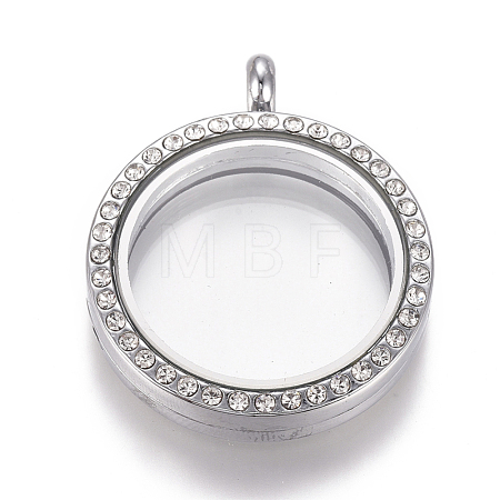 Flat Round Alloy Rhinestone Magnetic Locket Pendants PALLOY-WH0069-01-P-1