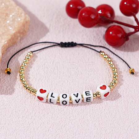 Love Word Acrylic Cube Braided Bead Bracelets EG4243-1