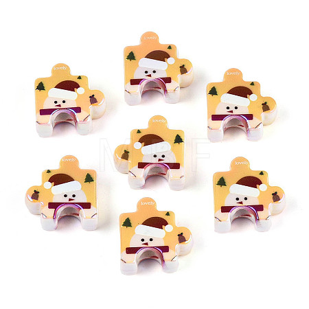 UV Plating Opaque Printed Acrylic European Beads OACR-N153-06A-1