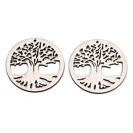 Undyed Natural Wooden Big Pendants WOOD-N007-025-1