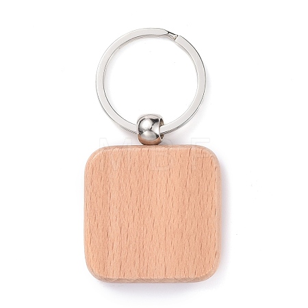 Natural Wood Keychain HJEW-P008-05-1
