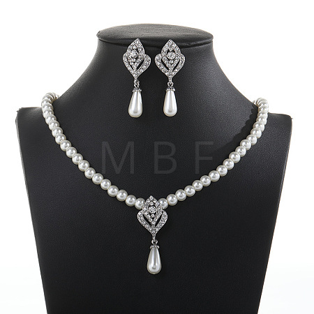 Alloy Rhinestone & Plastic Pearl Pendant Necklaces & Stud Dangle Earrings Sets FS-WGE3E8B-01-1