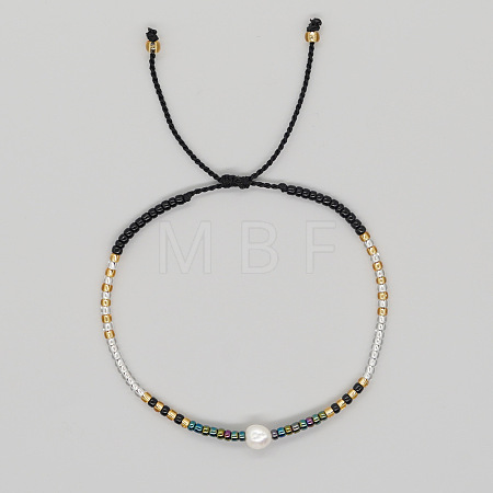 Bohemian Style Glass Seed Bead & Imitation Pearl Beads Braided Bead Bracelets JJ7327-7-1
