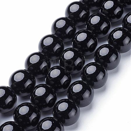 Natural Black Onyx Round Beads Strands GSR14mmC097-1