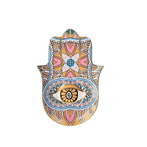 Hamsa Hand/Hand of Miriam with Evil Eye Ceramic Jewelry Plate WG72491-03-1
