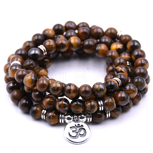 Bohemian Styles Natural Round Tiger Eye Beaded Stretch Bracelets for Women Men XW1500-4-1