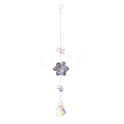 Glass Flower Hanging Suncatchers HJEW-P018-E01-1