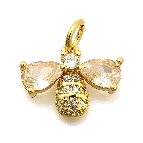 Bees Brass Micro Pave Cubic Zirconia Charms KK-S508-47G-1