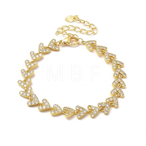 Clear Cubic Zirconia Heart Link Chain Bracelet BJEW-A132-07G-1