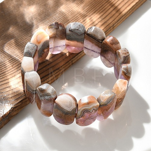 Oval Natural Amethyst Lace Agate Beads Stretch Bracelets for Women Men BJEW-C097-04A-1