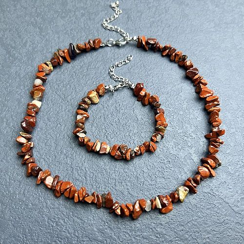 Natural Red Jasper Chip Beaded Necklaces for Women IW6789-47-1