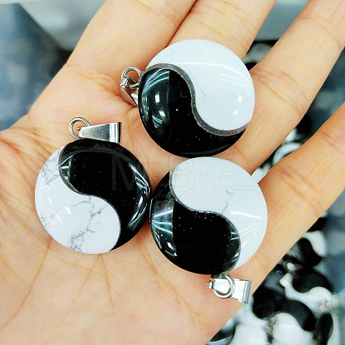 Natural Obsidian & Howlite Pendants FIND-Q109-02-1