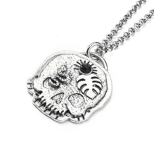 Skull Rhinestone Pendant Necklaces with Rolo Chains NJEW-F309-06-1