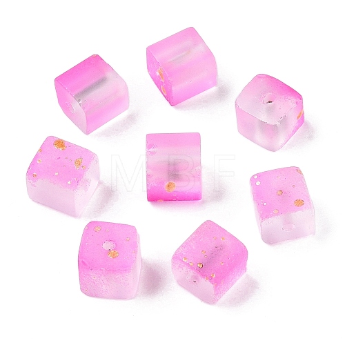 Frosted Glass Beads with Golden Glitter Powder DGLA-NH001-8mm-01H-1