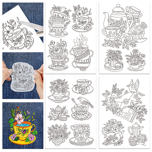 4 Sheets 11.6x8.2 Inch Stick and Stitch Embroidery Patterns DIY-WH0455-107-1