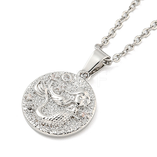 Brass Micro Pave Clear Zirconia Pendant Necklace for Women NJEW-B100-05P-1