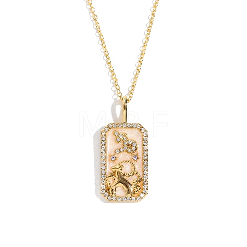 Brass Micro Pave Cubic Zirconia Rectangle with Constellation Pendant Necklaces PW-WG95654-10-1