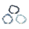 3Pcs 3 Styles Natural Mixed Gemstone Chip & Cultured Freshwater Pearl Beaded Stretch Bracelets Set for Women BJEW-JB13762-08-3