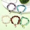 Gemstone Chip & Shell Pearl Beaded Stretch Bracelets BJEW-JB10914-2