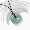Natural Green Aventurine Square Pendants Black PU Leather Cord Necklaces NJEW-K285-01B-1