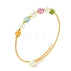 Copper French Wire & Round Natural Multicolor Tourmaline & Cultured Freshwater Pearl Cuff Bangle for Women BJEW-JB13991-3