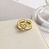 Heart Brass Micro Pave Cubic Zirconia Open Cuff Ring for Women RJEW-F154-03G-B-2