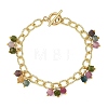 Natural Mixed Gemstone Faceted Cube Beads Tassel Brass Textured Cable Chain Bracelets for Women BJEW-JB14335-5