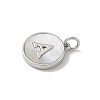 Brass Pave Natural Shell Flat Round with Letter Charms KK-Z115-13P-A-2