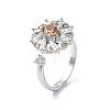 Flower Rotatable Open Cuff Rings for Women RJEW-G333-01G-4