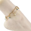 Ocean Synthetic Turquoise Beads & Alloy Starfish Shell Shape Charm Anklets with 304 Stainless Steel Cable Chain Tassel for Women AJEW-TA00069-2