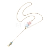 Ocean Brass Pave Cubic Zirconia Enamel Fish Tassel Brass Cable Chain Lariat Necklaces NJEW-JN06293-3