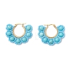 Shell Pearl & Synthetic Green Turquoise & Natural Black Onyx Flower Hoop Earrings EJEW-MZ00662-02-2