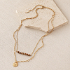 304 Stainless Steel Textured Coin Pendant Double Layer Necklaces VK6399-5-1