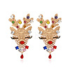 Deer Zinc Alloy Rhinestone Dangle Stud Earrings FS-WG45396-01-1