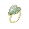 Heart Brass Natural Green Strawberry Quartz  Finger Rings RJEW-D304-01G-C-2