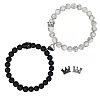 2Pcs Matching Natural Black Matte Stone & Synthetic HowliteRound Beads Stretch Bracelets PT6851-3-1