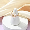 Natural Cultured Freshwater Pearl & Synthetic Hematite Finger Rings RJEW-JR01059-2