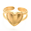 Ion Plating(IP) 304 Stainless Steel Heart Cuff Rings RJEW-N038-118LG-3