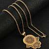 304 Stainless Steel Hollow Religion Hamsa Hand Pendant Necklaces NJEW-M086-01G-4